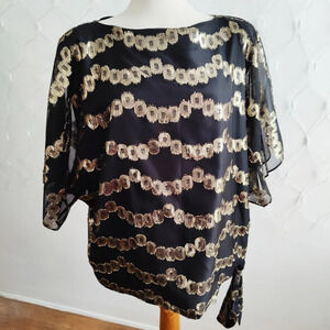 Vintage Tunic Black & Gold / 70s - 80s / Medium